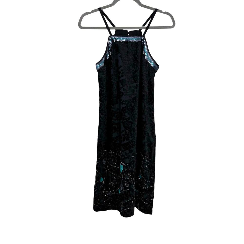 NEW Anthropologie Moulinette Soeurs Velvet Burnout Slip Dress 00 Black Beaded - Picture 2 of 12